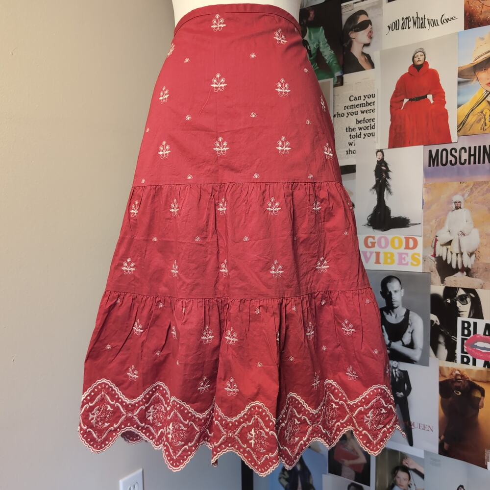 Bohemian Embroidered Red Western Skirt